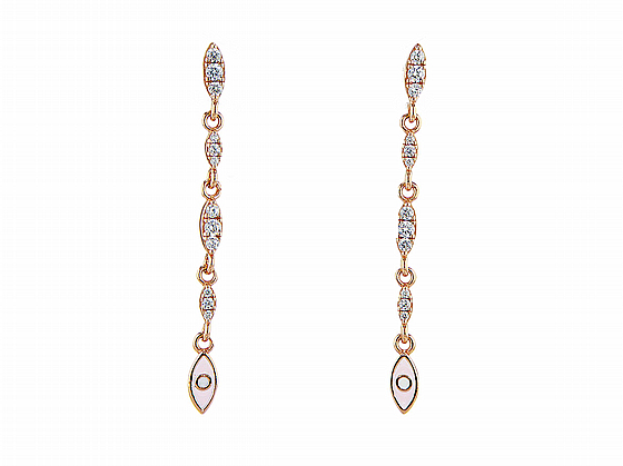 Enamel long drop eye earrings