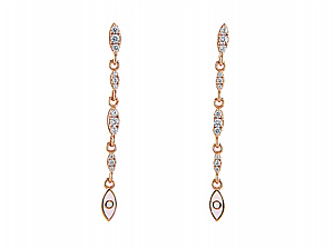 Enamel long drop eye earrings